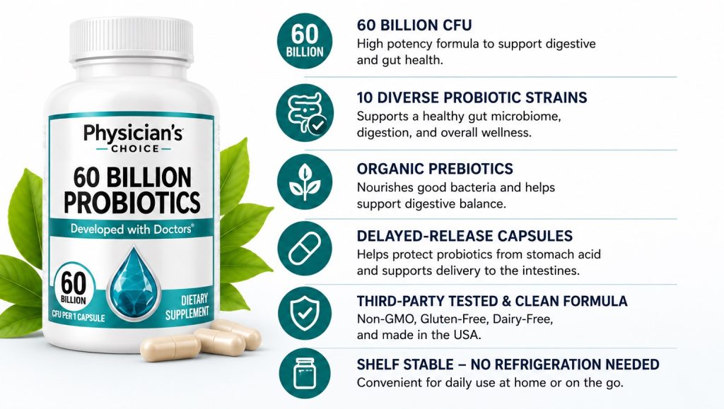 Features Physician's CHOICE Probiotics 60 Billion CFU