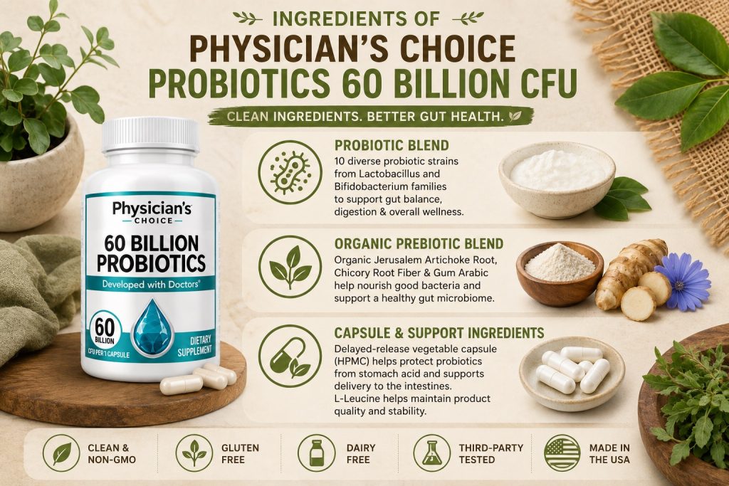 Ingredients of Physician's CHOICE Probiotics 60 Billion CFU
